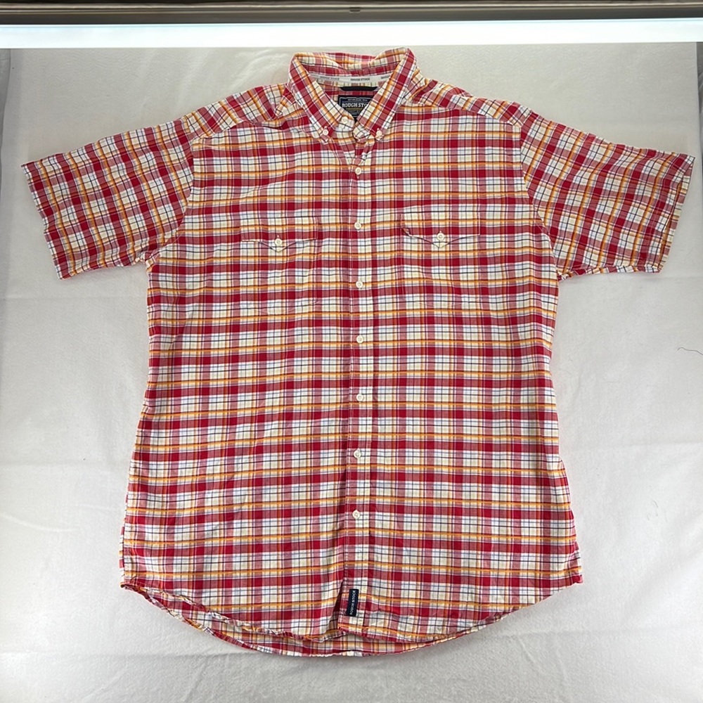 Rough Stock Short Sleeve Panhandle Slim Button Up Polo Shirt Red Plaid Mens XXL